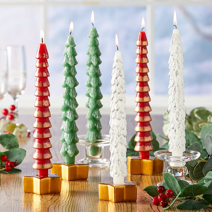 Set of 4 Star-Shaped Gold Taper Candleholders