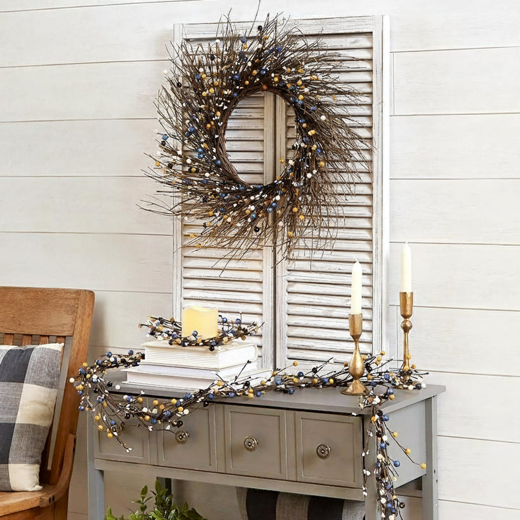 Colorful Country Berry Wreath Garland or LED Candle