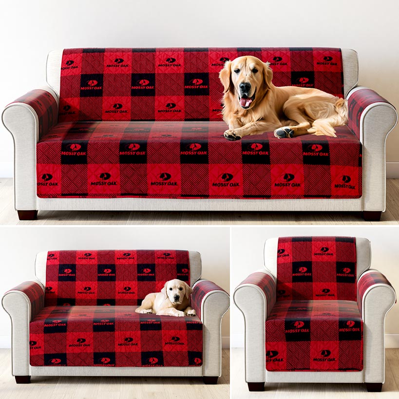 Mossy Oak Red Buffalo Logo Quilted Furniture Cover Chair Loveseat Sofa