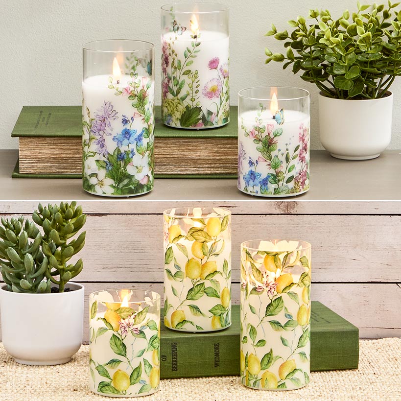 Set of 3 Lemon Themed Glass LED Candles