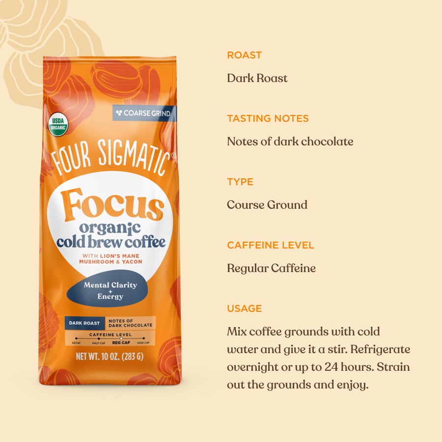 Focus Cold Brew Ground Coffee - Organic Mushroom Cold Brew Coffee