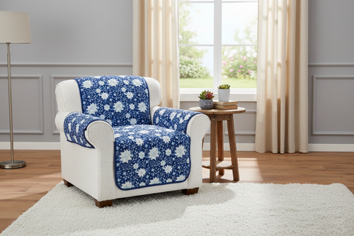 Christmas Blue Floral Chair Furniture Protector