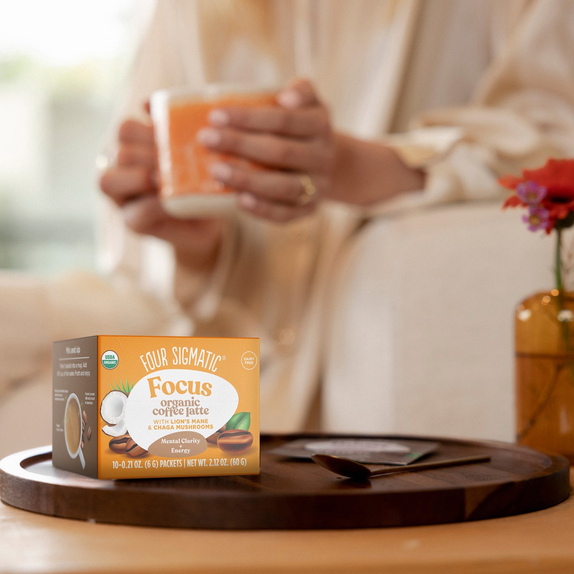 Focus Instant Coffee Latte Packets - Coffee Latte Mushroom Drink Mix