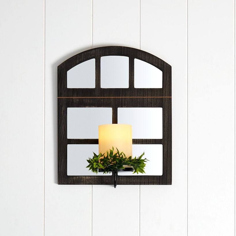 Windowpane Mirror Wall Sconce With Candle - Black Natural or White
