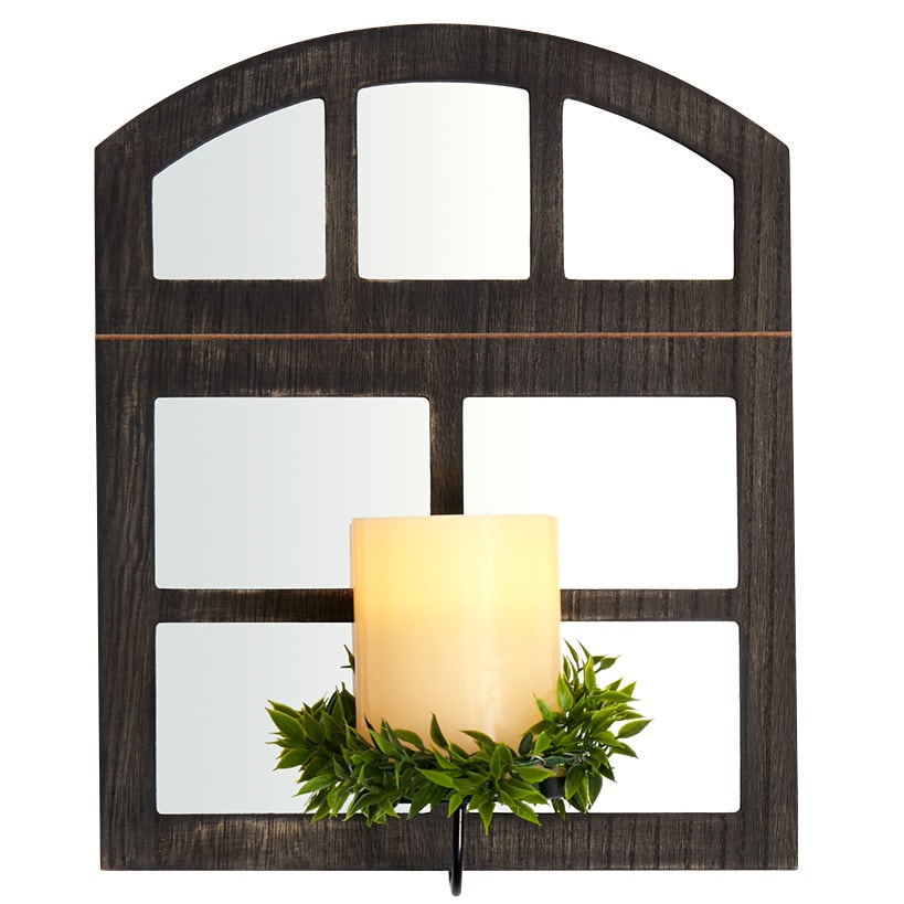 Windowpane Mirror Wall Sconce With Candle - Black Natural or White