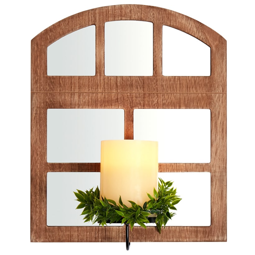 Windowpane Mirror Wall Sconce With Candle - Black Natural or White