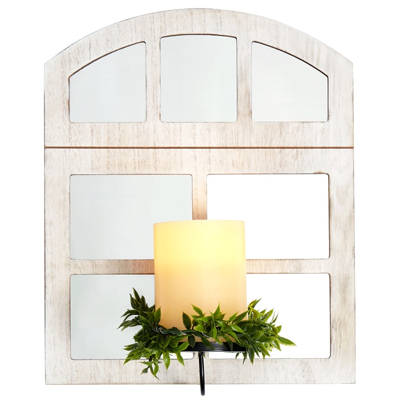 Windowpane Mirror Wall Sconce With Candle - Black Natural or White