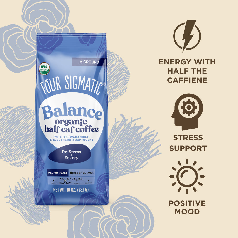 Balance Half Caf Ground Coffee - Medium - Half Caf Medium Roast Organic Mushroom Coffee