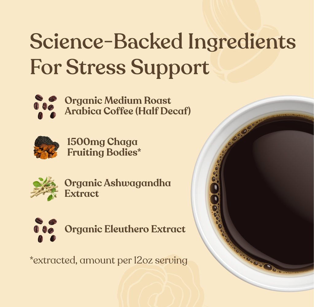 Balance Half Caf Ground Coffee - Medium - Half Caf Medium Roast Organic Mushroom Coffee