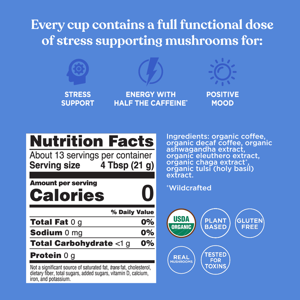 Balance Half Caf Ground Coffee - Medium - Half Caf Medium Roast Organic Mushroom Coffee