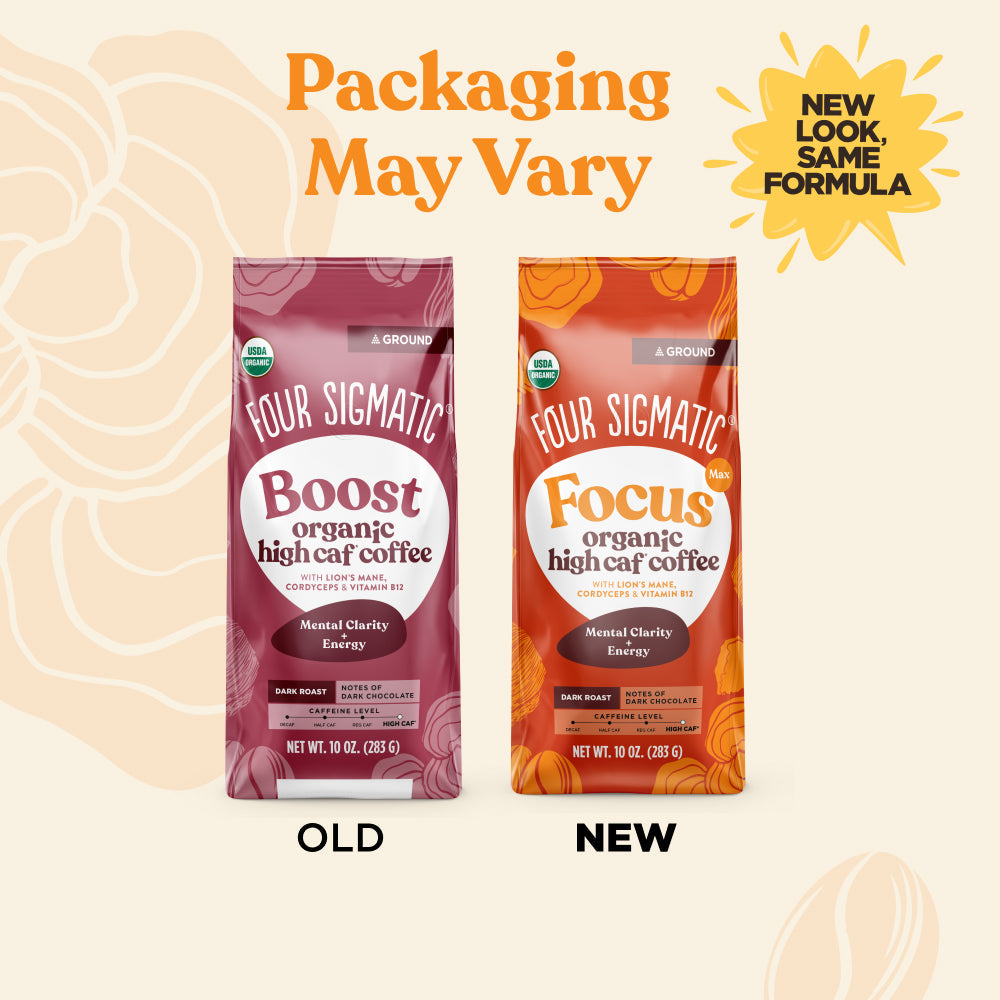 Focus Max High Caf Ground Coffee - Dark - High Caf Dark Roast Organic Mushroom Coffee