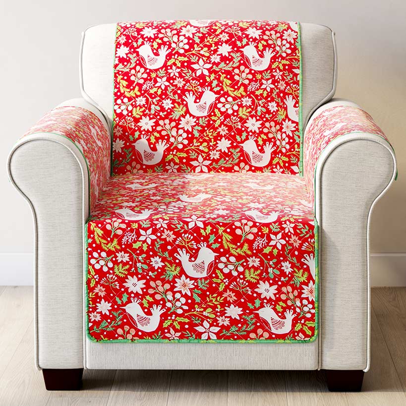 Holiday Cardinal Quilted Furniture Cover Chair Loveseat Sofa