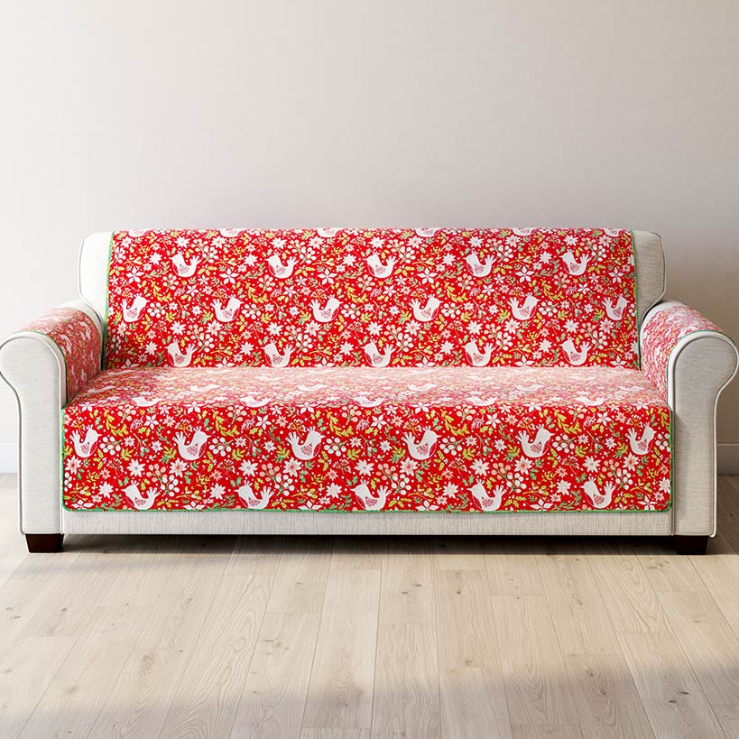 Holiday Cardinal Quilted Furniture Cover Chair Loveseat Sofa