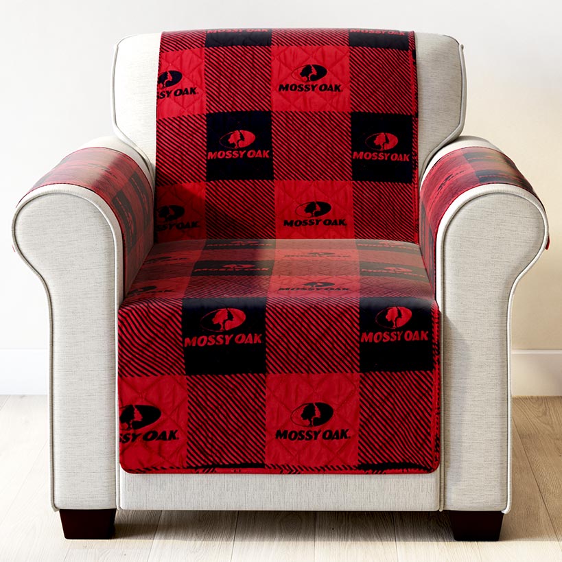 Mossy Oak Red Buffalo Logo Quilted Furniture Cover Chair Loveseat Sofa