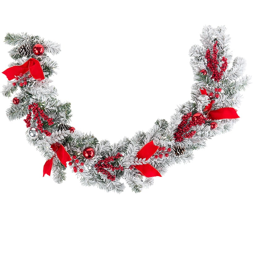 Christmas Frosted Pine With Red Bows Decor