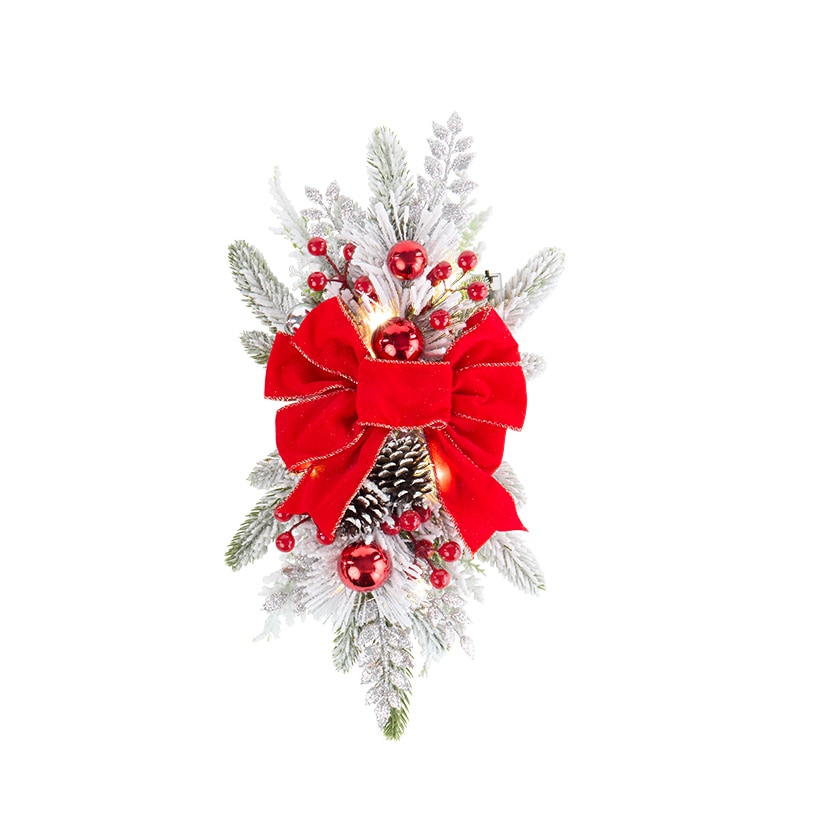Christmas Frosted Pine With Red Bows Decor