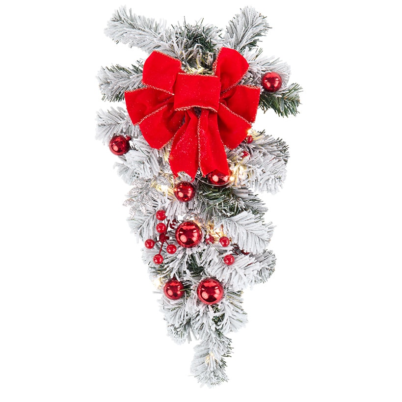 Christmas Frosted Pine With Red Bows Decor