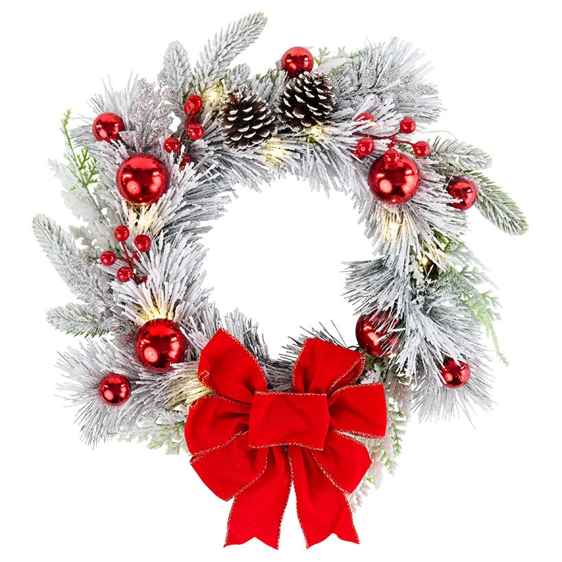 Christmas Frosted Pine With Red Bows Decor