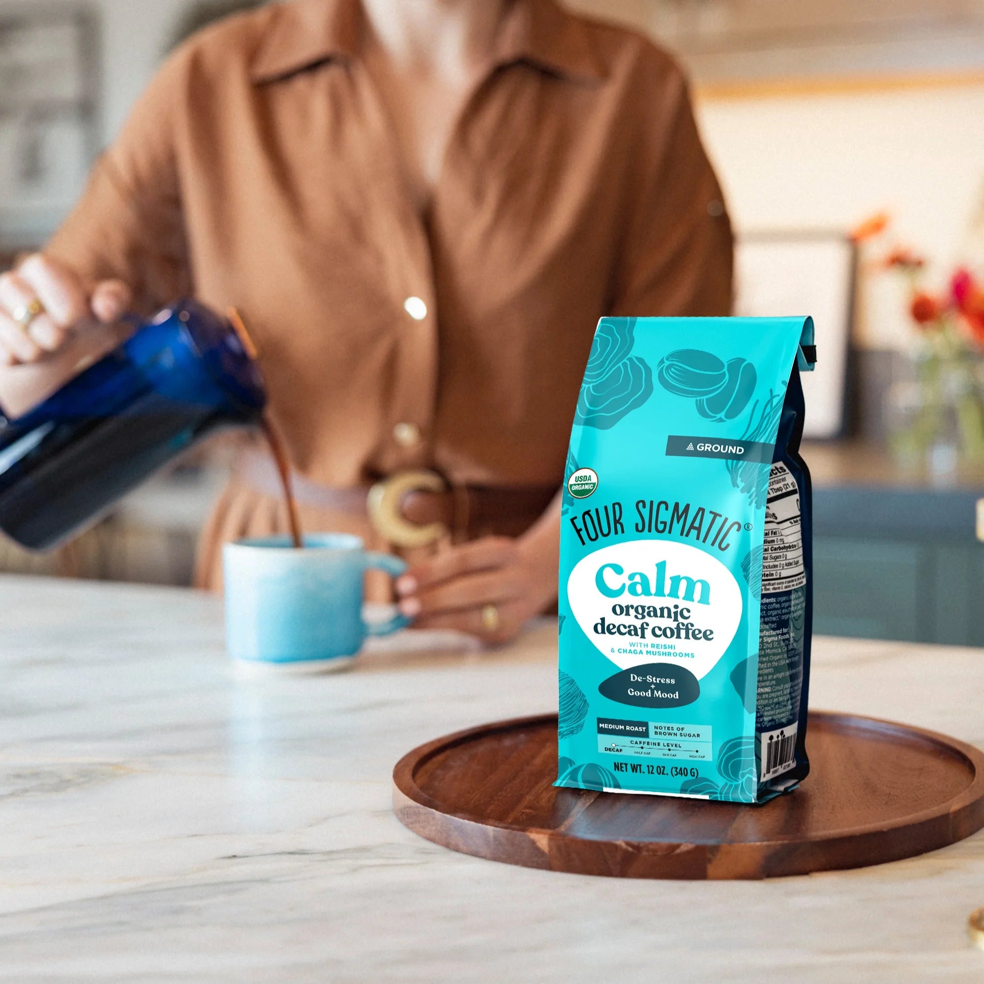Calm Decaf Ground Coffee - Medium - Medium Roast Organic Mushroom Coffee