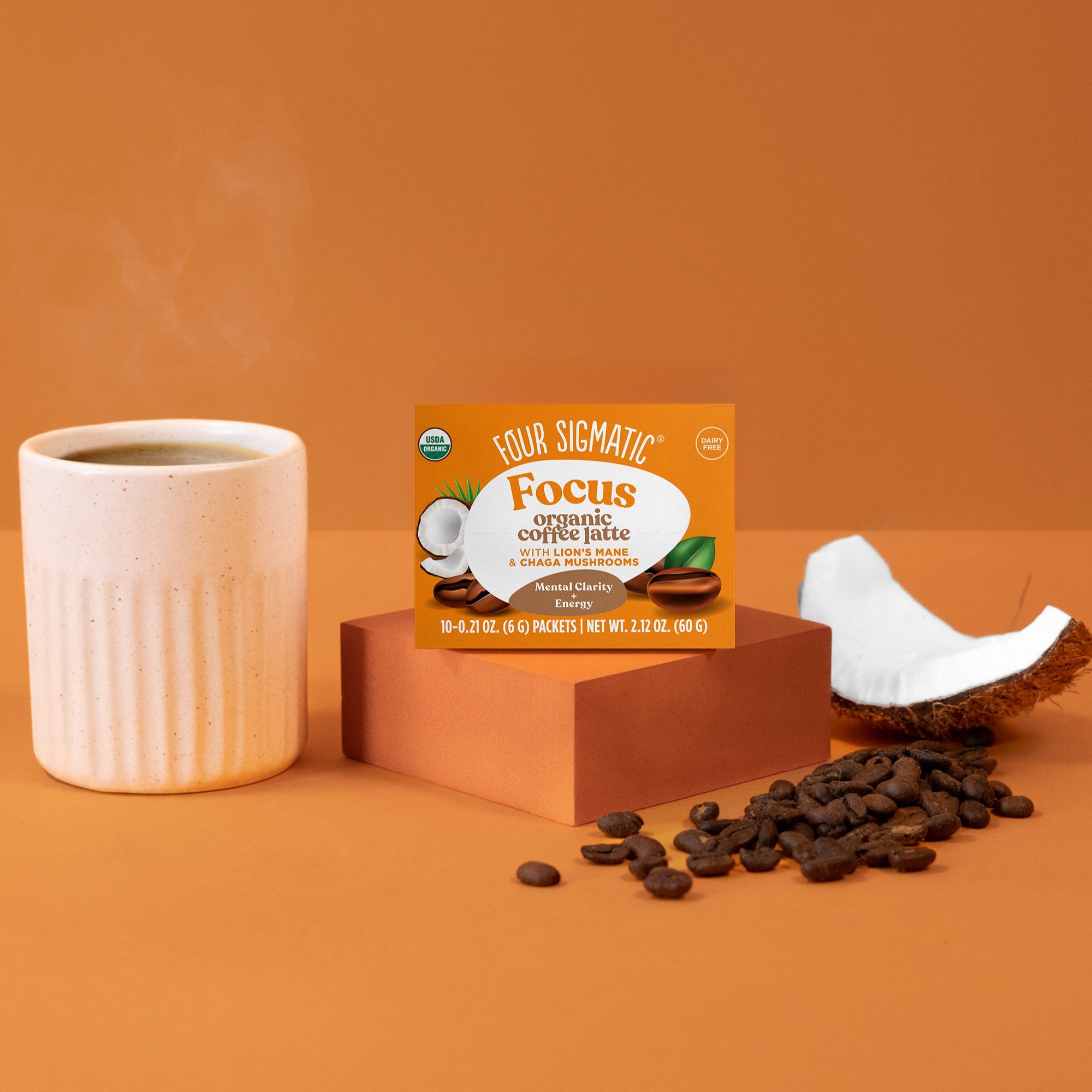 Focus Instant Coffee Latte Packets - Coffee Latte Mushroom Drink Mix