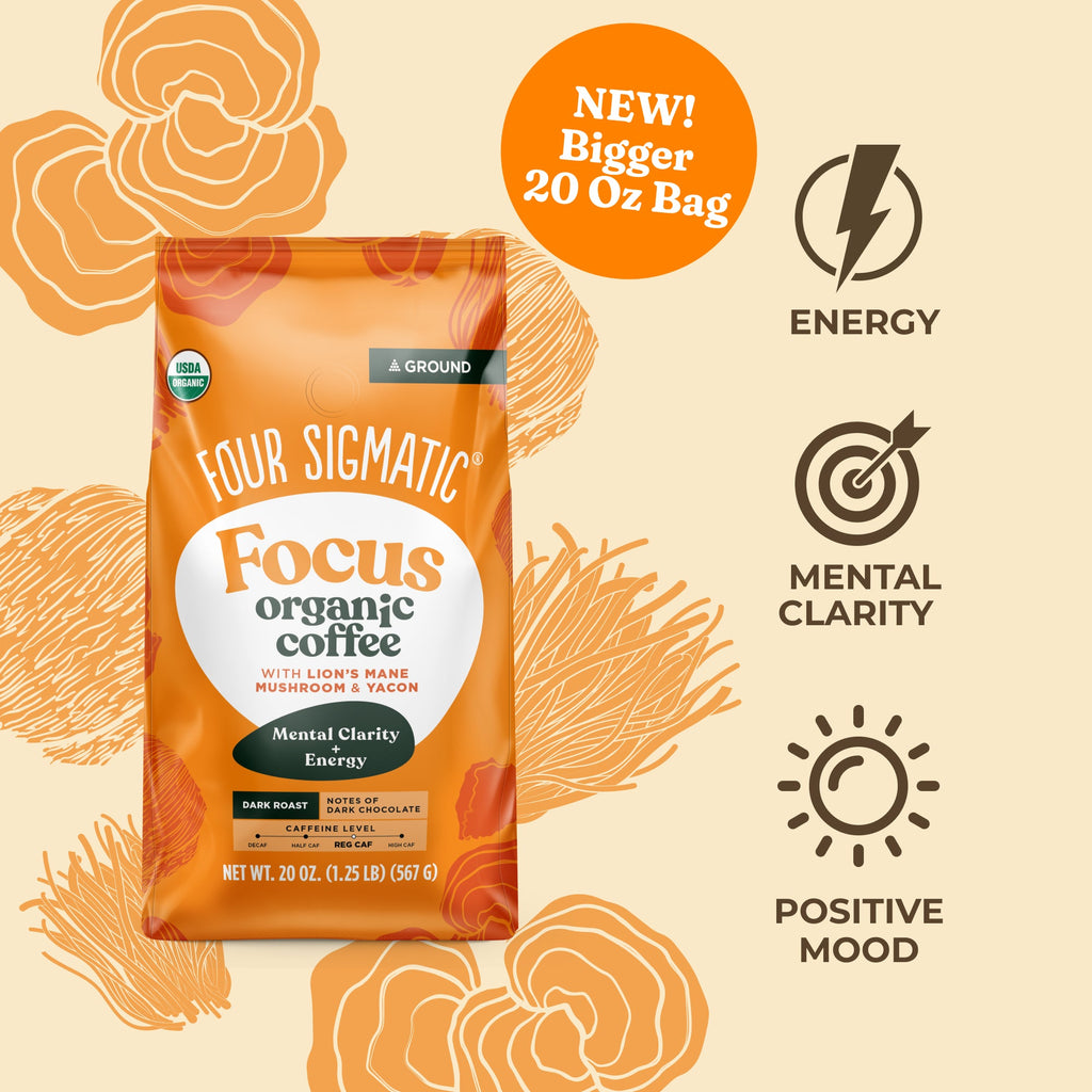 Focus Ground Coffee - Dark (20oz) - Dark Roast Organic Mushroom Coffee