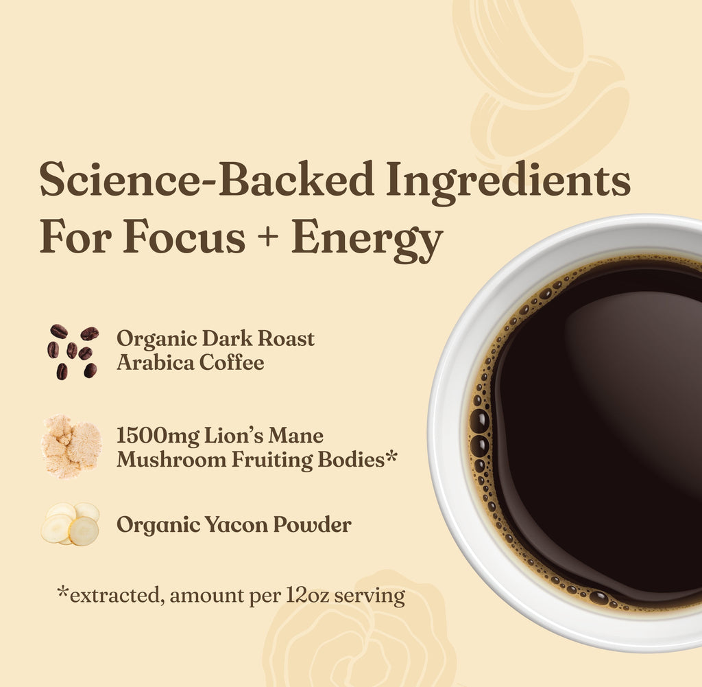 Focus Ground Coffee - Dark (20oz) - Dark Roast Organic Mushroom Coffee