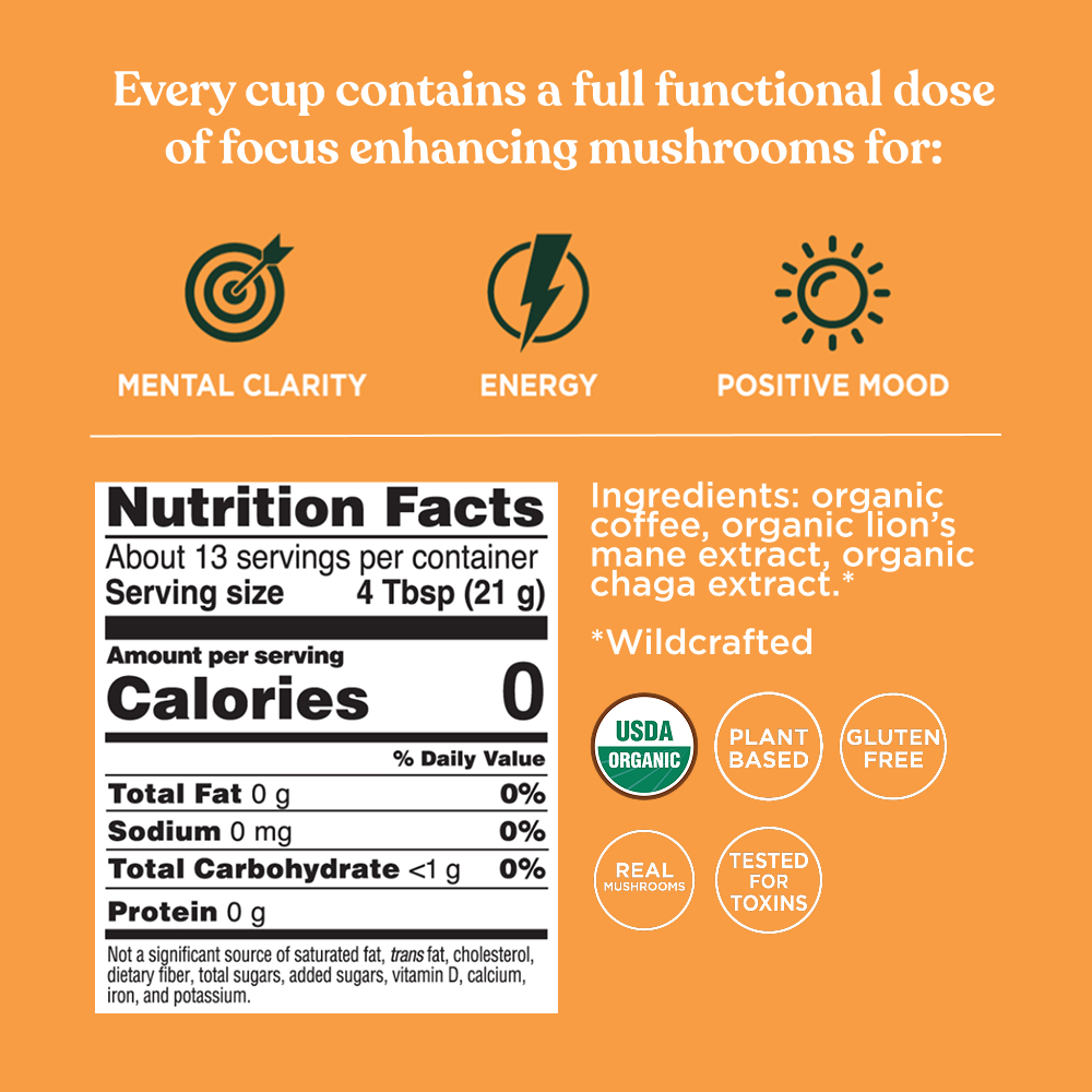 Focus Ground Coffee - Dark - Dark Roast Organic Mushroom Coffee