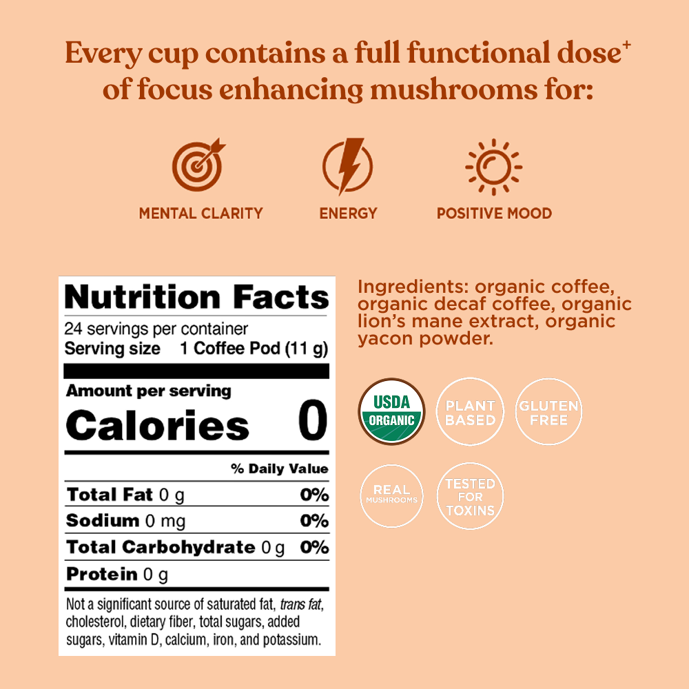 Focus Half-Caf Coffee Pods (24ct) - Focus Half Caf Mushroom Coffee Pods