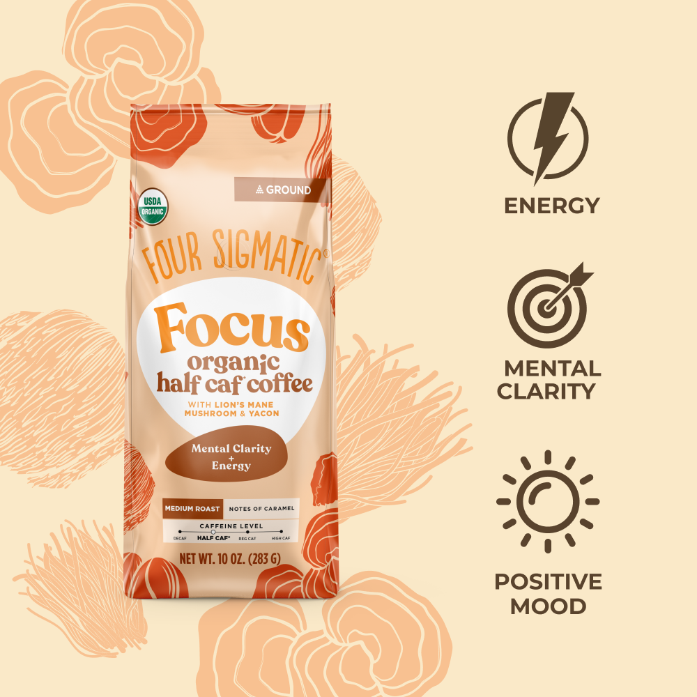 Focus Half Caf Ground Coffee - Medium - Half Caf Medium Roast Organic Mushroom Coffee