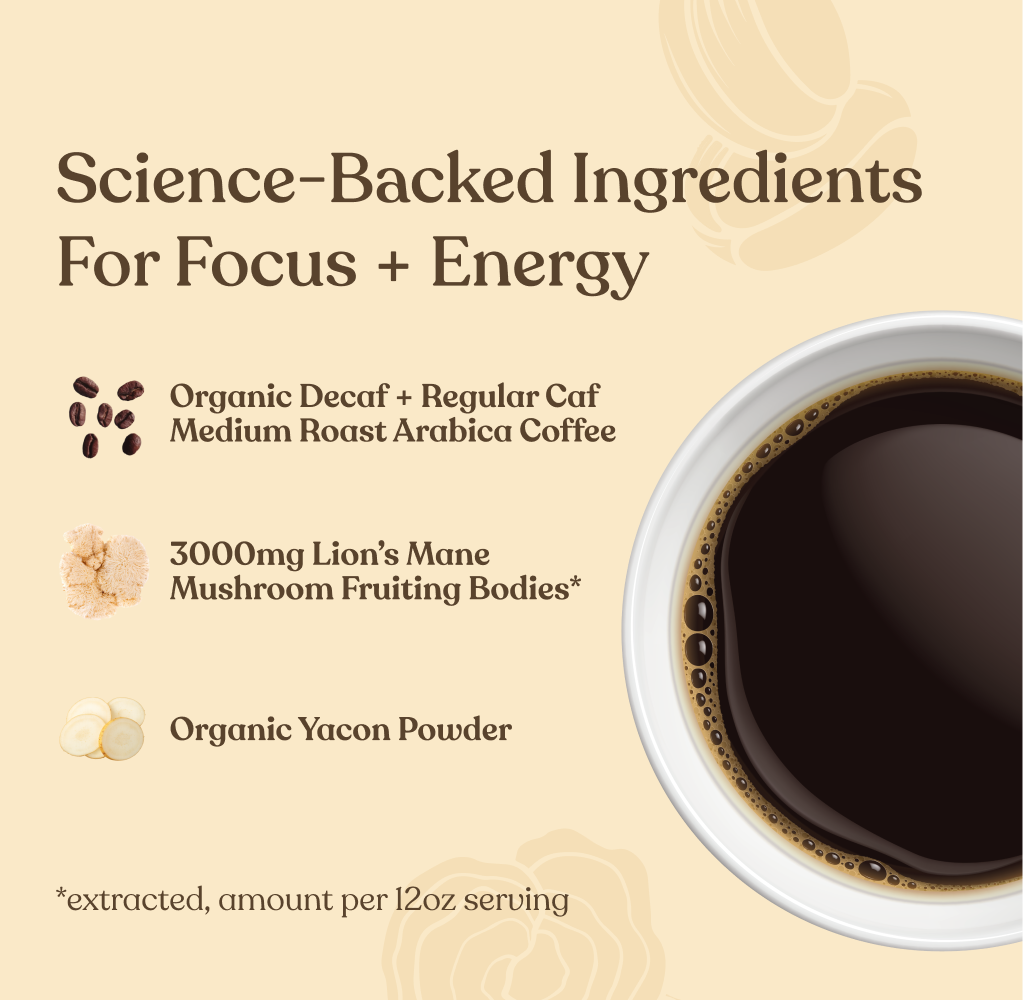 Focus Half Caf Ground Coffee - Medium - Half Caf Medium Roast Organic Mushroom Coffee