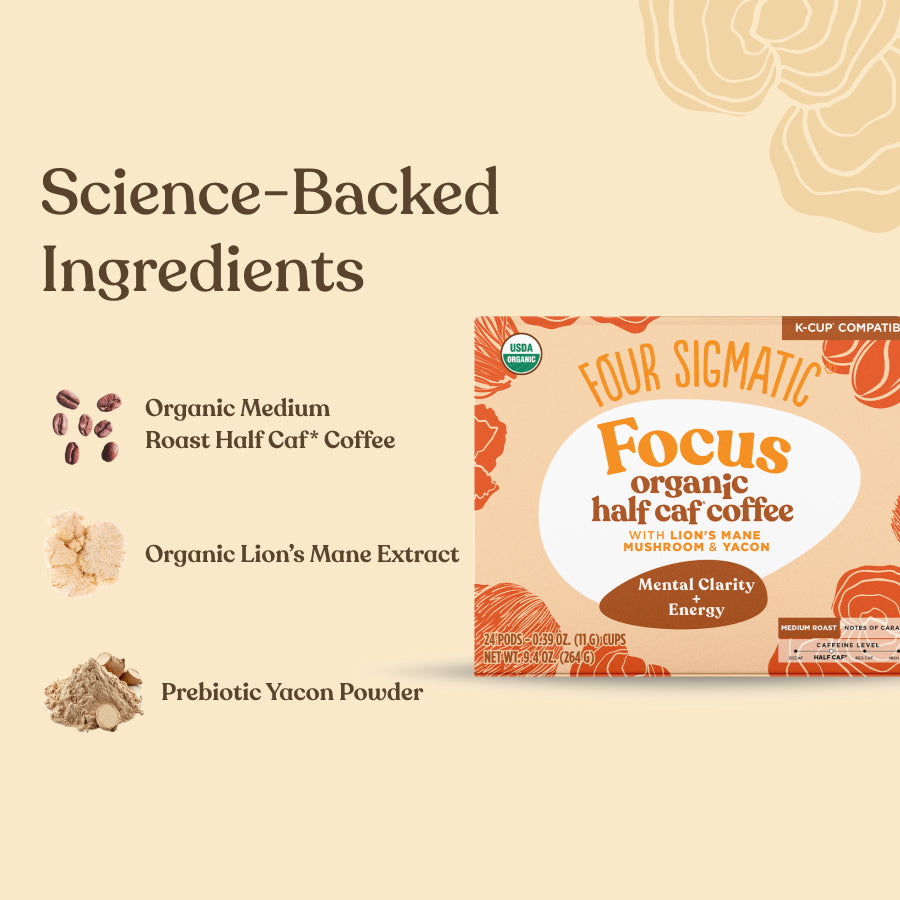 Focus Half-Caf Coffee Pods (24ct) - Focus Half Caf Mushroom Coffee Pods