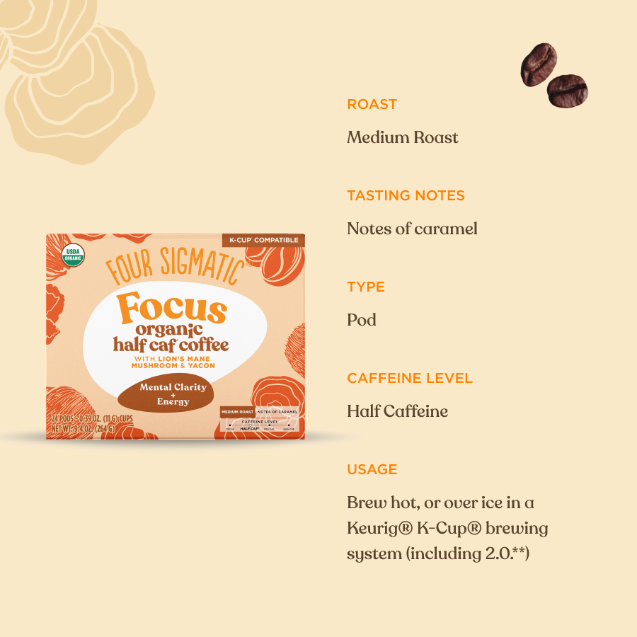 Focus Half-Caf Coffee Pods (24ct) - Focus Half Caf Mushroom Coffee Pods