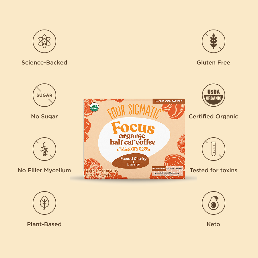Focus Half-Caf Coffee Pods (24ct) - Focus Half Caf Mushroom Coffee Pods