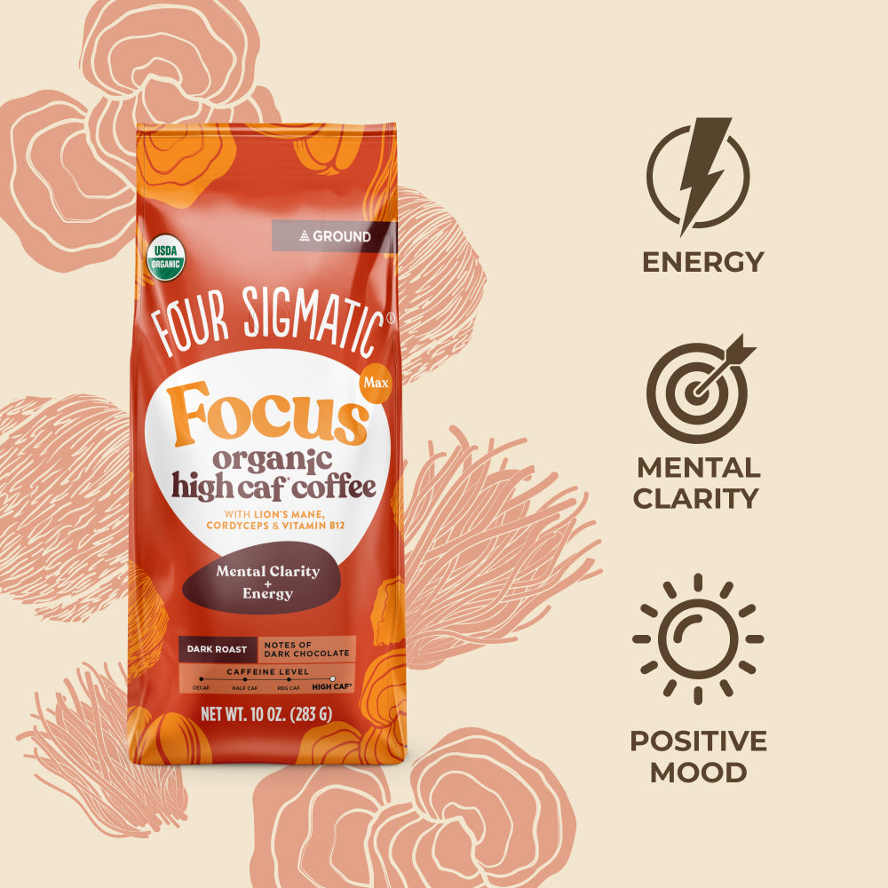 Focus Max High Caf Ground Coffee - Dark - High Caf Dark Roast Organic Mushroom Coffee