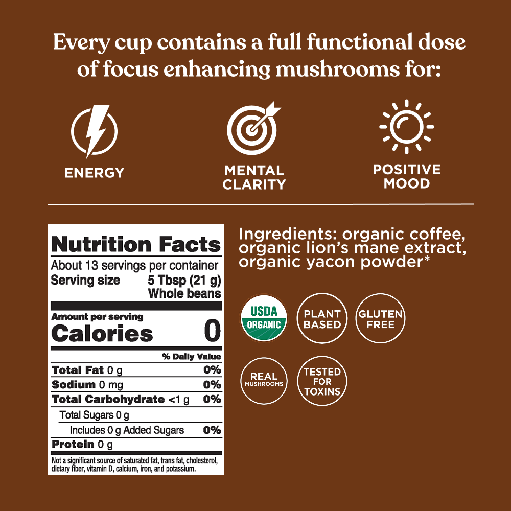 Focus Whole Bean Coffee - Whole Bean Organic Mushroom Coffee Beans