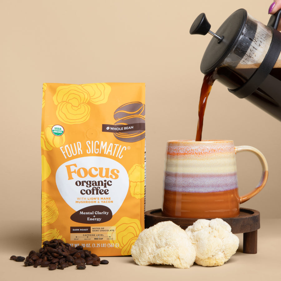 Focus Whole Bean Coffee - Dark (20oz) - Dark Roast Organic Mushroom Coffee Beans