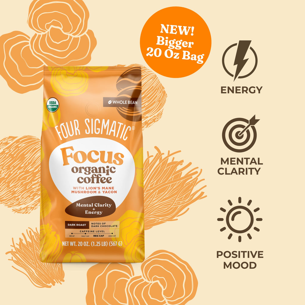 Focus Whole Bean Coffee - Dark (20oz) - Dark Roast Organic Mushroom Coffee Beans
