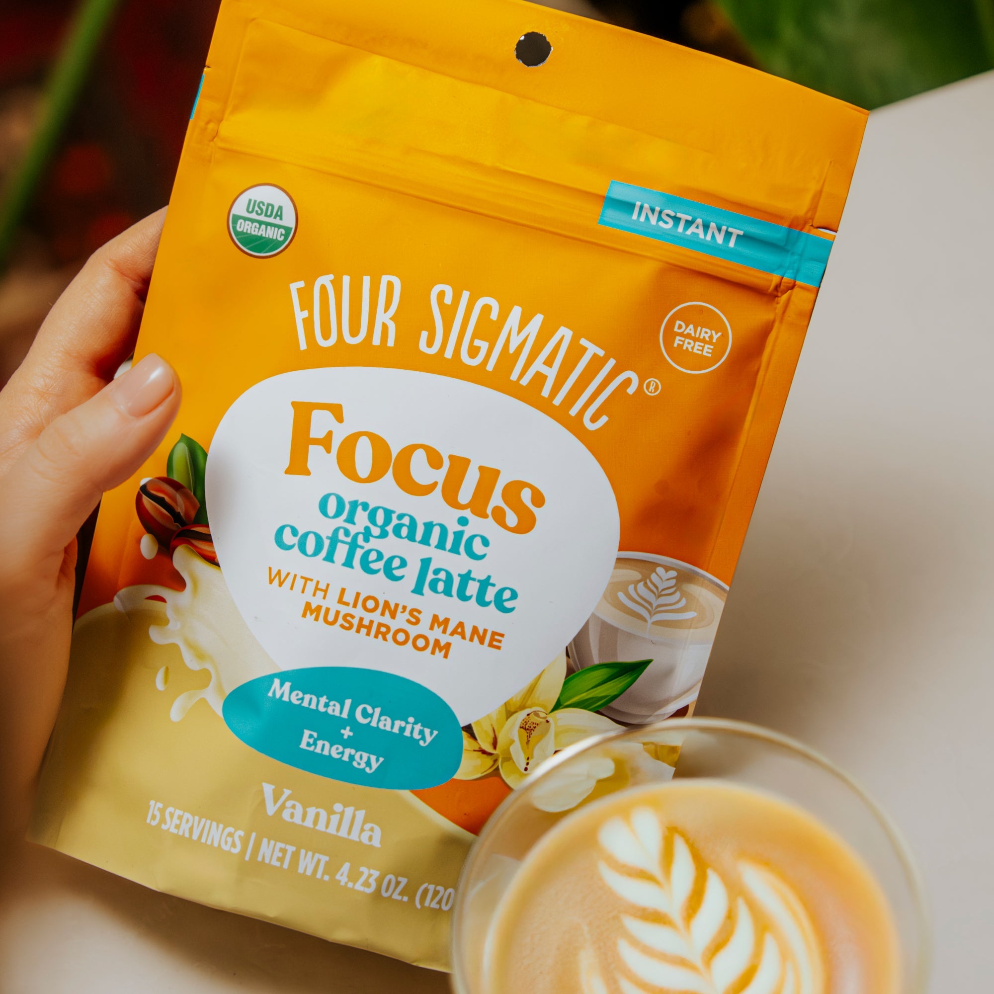 Focus Organic Coffee Latte - Vanilla - Vanilla Coffee Latte Mushroom Drink Mix
