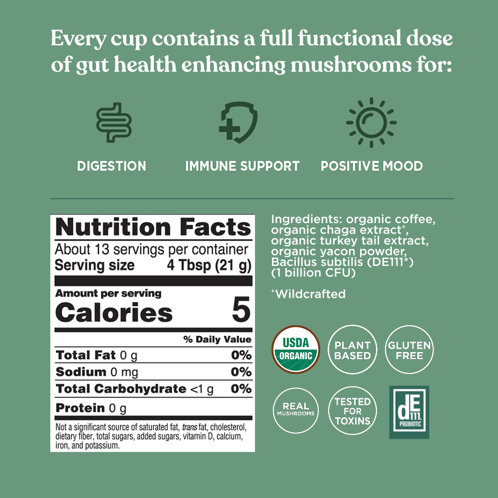 Gut Health Ground Coffee - Medium - Gut Health Medium Roast Organic Mushroom Coffee