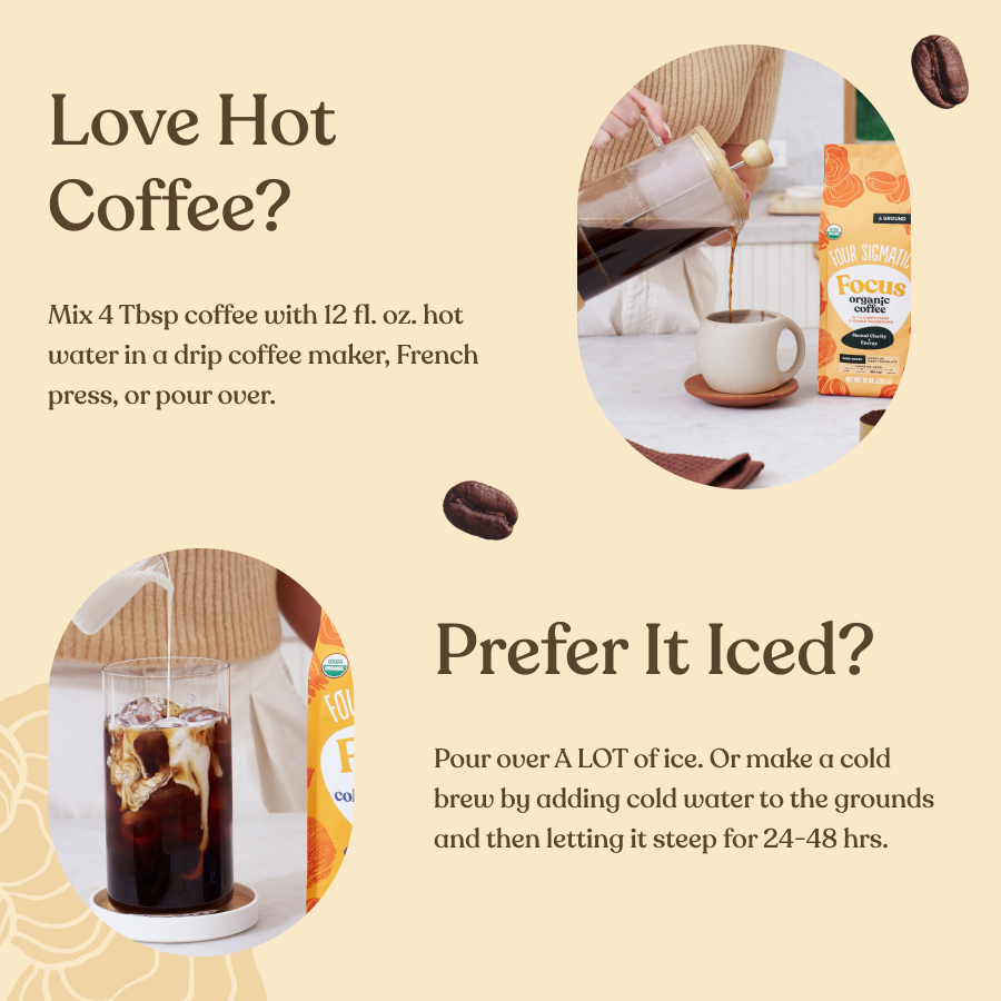 Focus Ground Coffee - Dark - Dark Roast Organic Mushroom Coffee