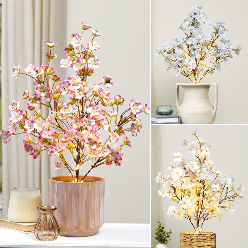 Lighted Flower Table Trees - Blue Blush or Pink