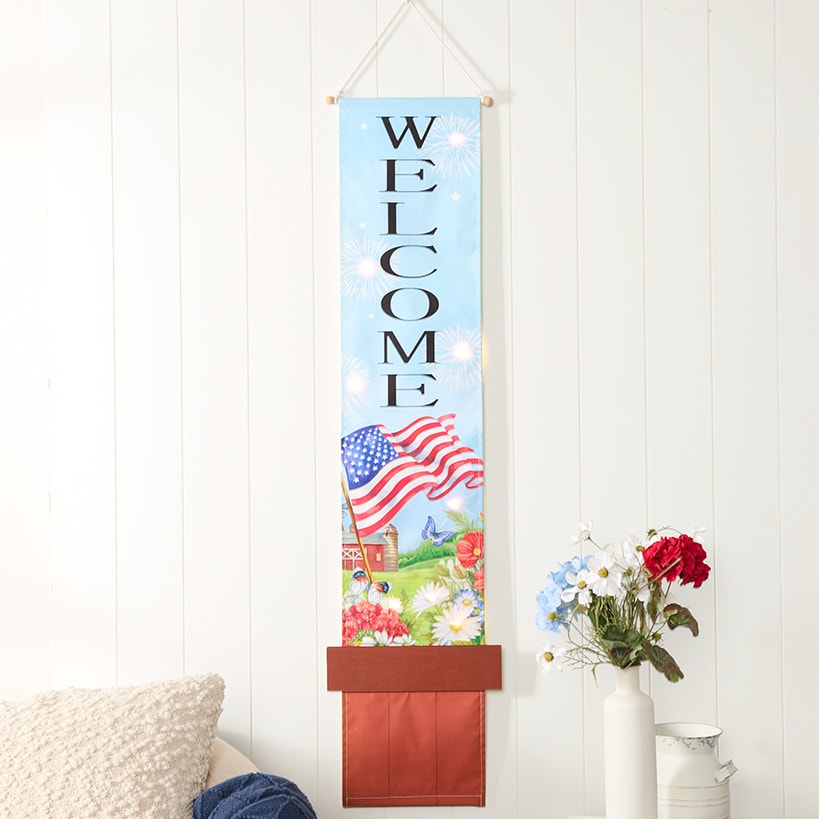 LED Lighted Welcome Banner - Flower or Patriotic 46\" Length