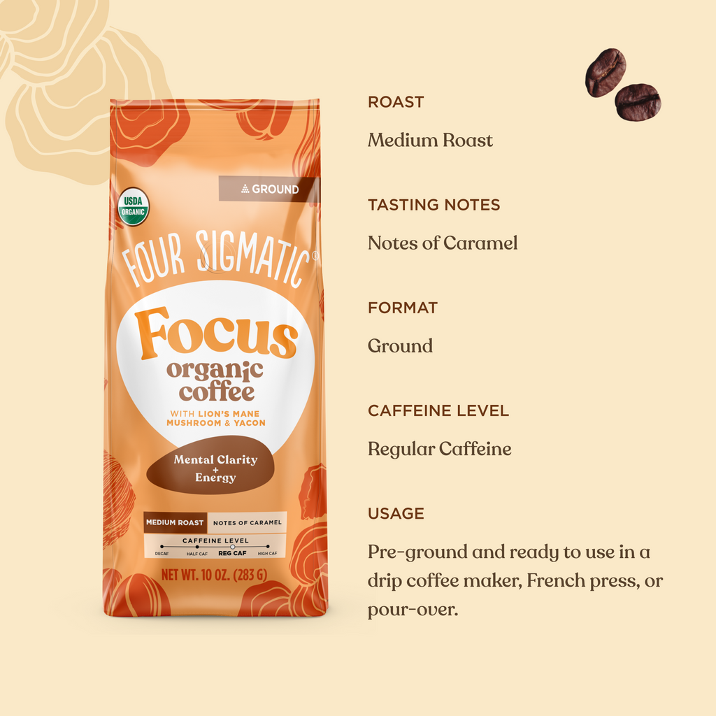 Focus Ground Coffee - Medium - Medium Roast Organic Mushroom Coffee