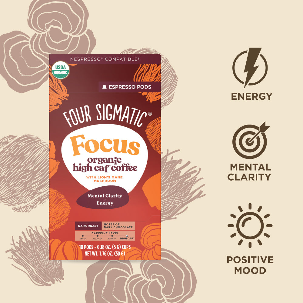 Focus Dark Roast High Caf Espresso Pods (10ct) - High Caf Dark Roast Mushroom Espresso Pods