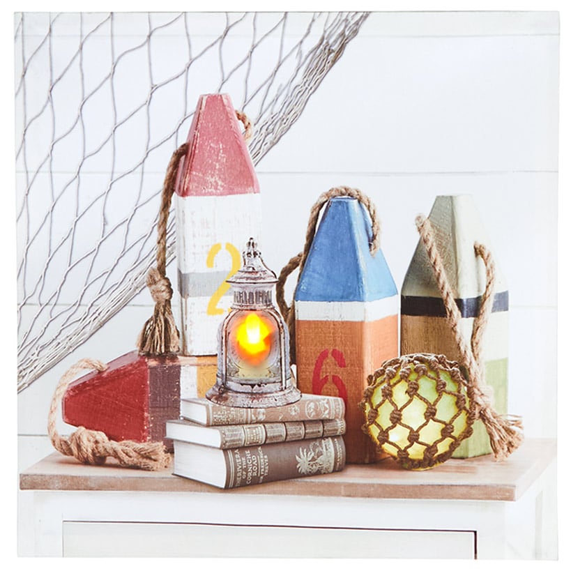 Coastal Lighted Canvas Wall Art - Buoys Candle or Coastal
