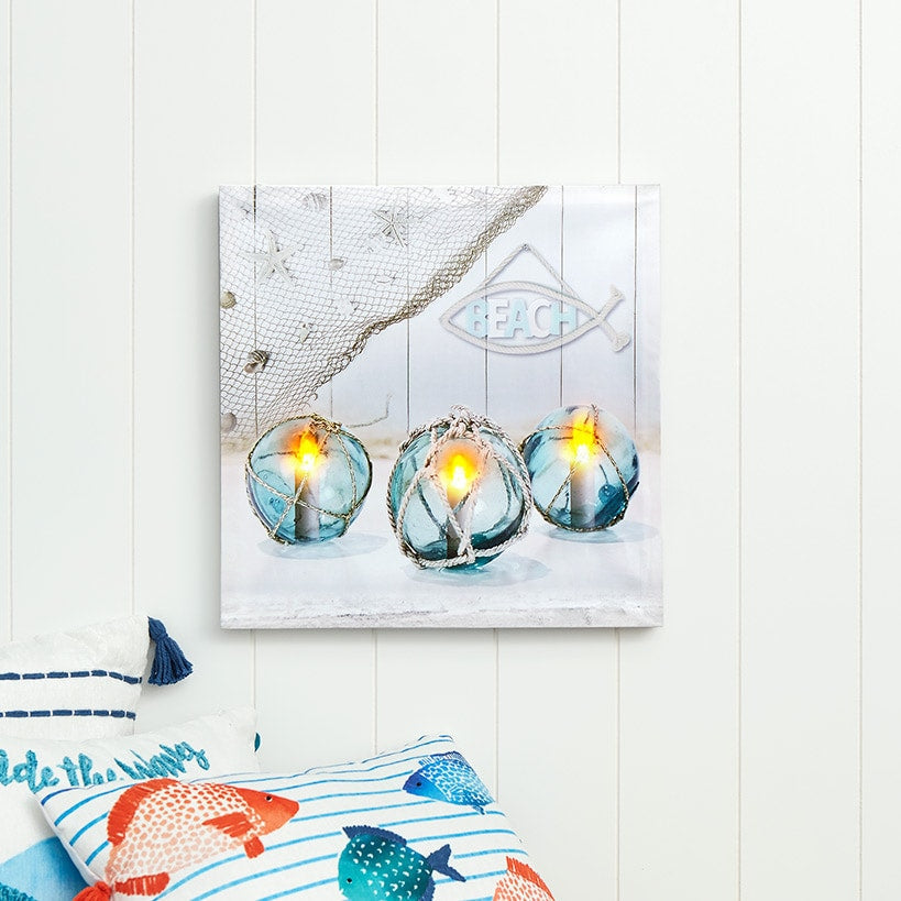 Coastal Lighted Canvas Wall Art - Buoys Candle or Coastal