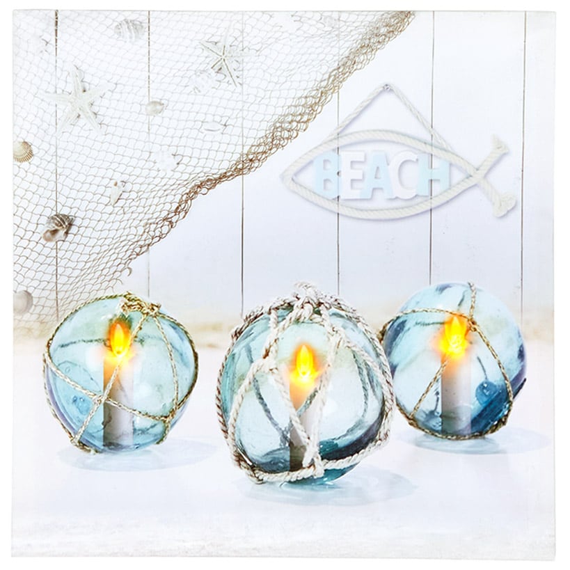 Coastal Lighted Canvas Wall Art - Buoys Candle or Coastal
