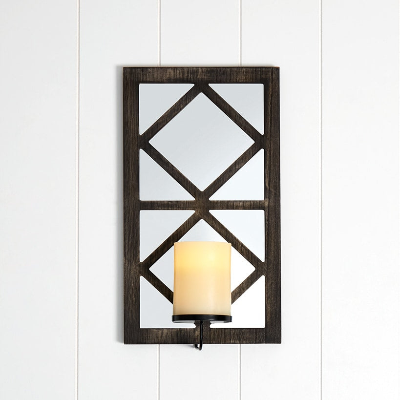Windowpane Mirror Wall Sconce With Candle - Black Natural or White
