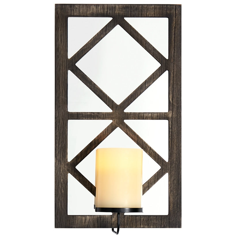 Windowpane Mirror Wall Sconce With Candle - Black Natural or White