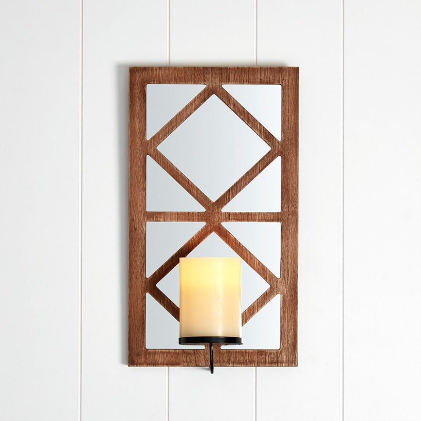 Windowpane Mirror Wall Sconce With Candle - Black Natural or White